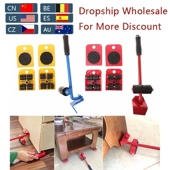 

5Pcs/Set Furniture Lifter Sliders Kit Profession Heavy Furniture Roller Move Tool Wheel Bar Mover Device Max Up for 100Kg/220Lbs