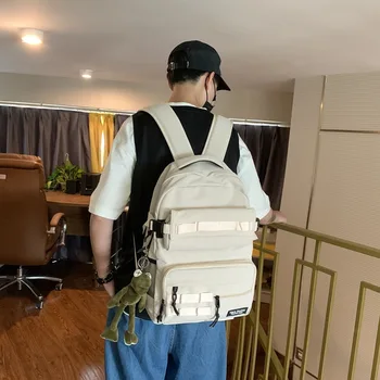 

NEW Solid Color Backpack For Women Simple Waterproof Nylon Multi Pocket Travel Backpacks Large Capacity School Bag For Teenage