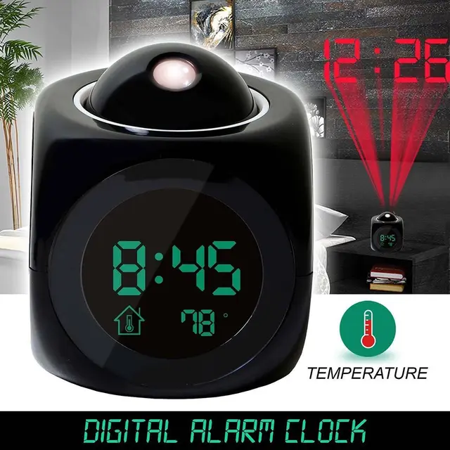 Vetítés Digitális Időjárás Lcd Snooze Clock Bell Riasztás Kijelző Háttérvilágítás Led -Es Kivetítő Otthoni Óra Asztal