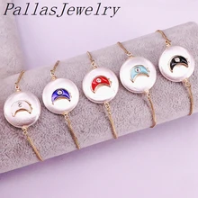 10Pcs Mix Enamel Maan Met Ronde Shell Connector Nieuwe collectie Bedels Sieraden Armband Voor Vrouwen Meisjes(China)