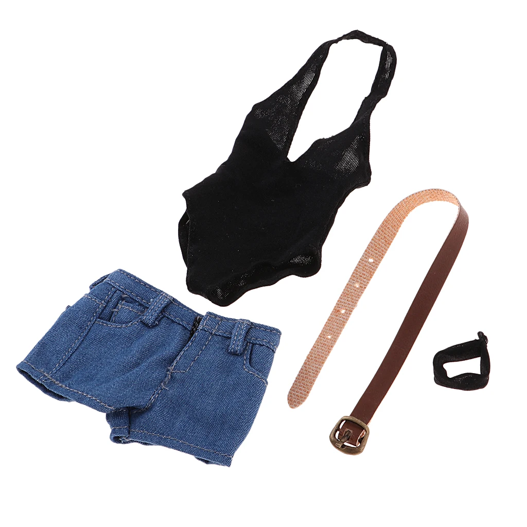 1/6 Scale Womens Bodysuit + Hot Jeans + Belt + Choker Set for 12 inch   HT,  PH, JIAOU, CY Girls Female Body
