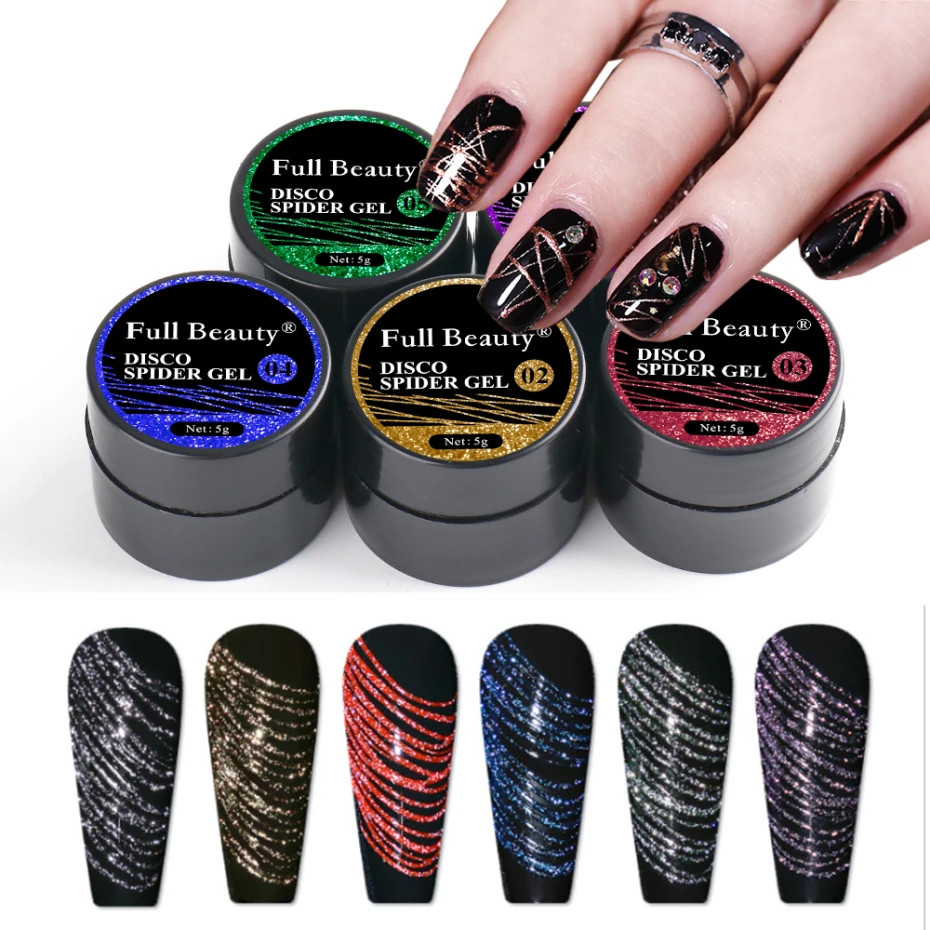 6 Colors Sparkle Spider Gel Reflective Glitter Line For Nails Art Uv  Painting Wire Drawing Designs Manicure Decorations La1922-1 - Nail Gel -  AliExpress