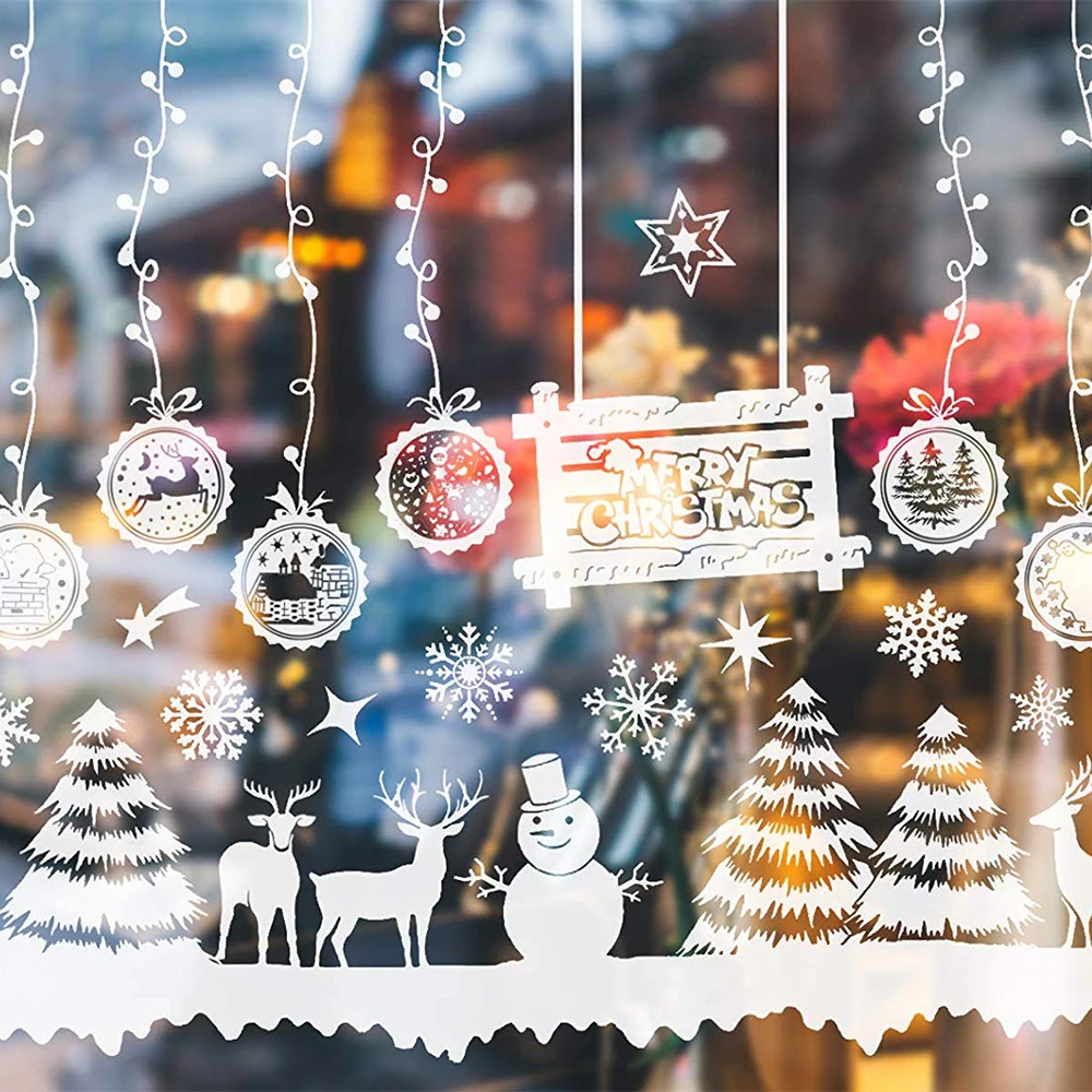 Рождество Стикеры с белой стеной для экономического Стекло аппликация наклейки на окна из ПВХ наклейка в виде окна Съемный Декор украшение дома