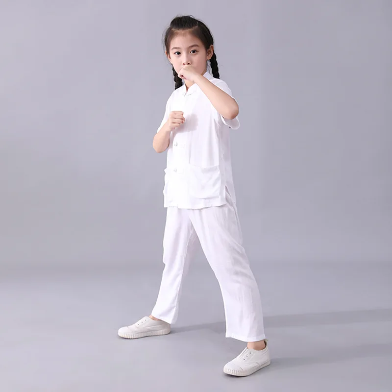 White ActhInK/льняной спортивный костюм для девочек в китайском стиле; комплект одежды для девочек-подростков; костюм кунг-фу; осенний спортивный костюм для девочек - Цвет: White
