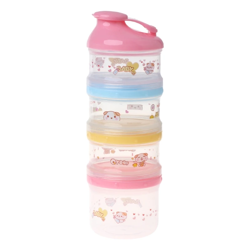 Розовый Детский молочный порошок контейнер портативный формула хранения еды мультфильм 4 слоя макияж - Цвет: Розовый