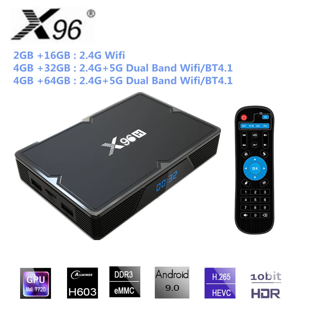 

X96H Smart Android 9.0 TV Box 6k H603 Cortex A53 4G+32/64G 2.4G + 5G Dual Band Wifi Set top box BT4.1 Media Player