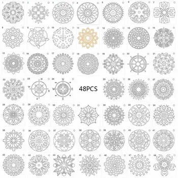 

48pcs/set Mandala Stencils DIY Painting Scrapbook Coloring Embossing Album Decor N0HC