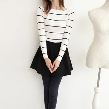 

Autumn New Long-sleeved Women's Knit Pullover Korean Style Striped Pattern Sweater