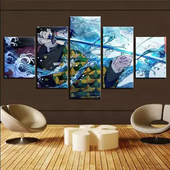 

Art Wall Decor Painting 5 Panels HD Picture Japan Anime Boy Picture Tomioka Giyuu Demon Slayer Poster Animation