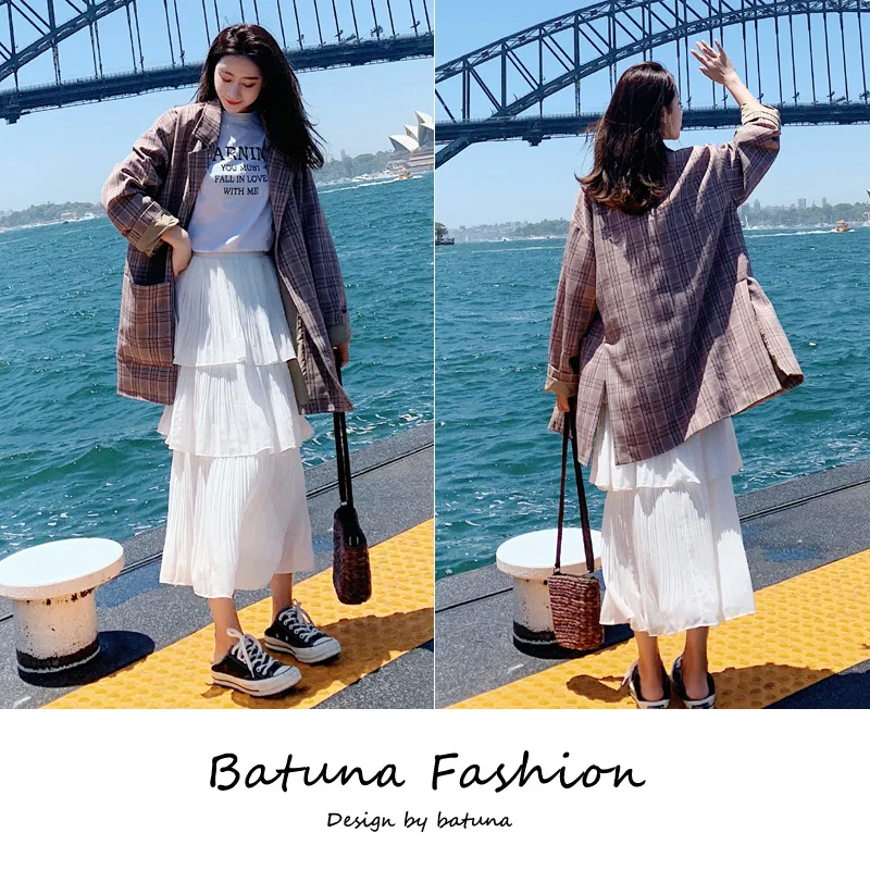 

2019 Spring Clothing New Style Korean-style Thin Suit Jacket Women's Hong Kong Style Retro England Plaid Casual Loose-Fit Suit