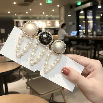 

Duckbill Clip Headdress Imitation Pearl Side Fringe Clip Candy Color Elegant Hairpin Hollow-out One-character Barrette Tools