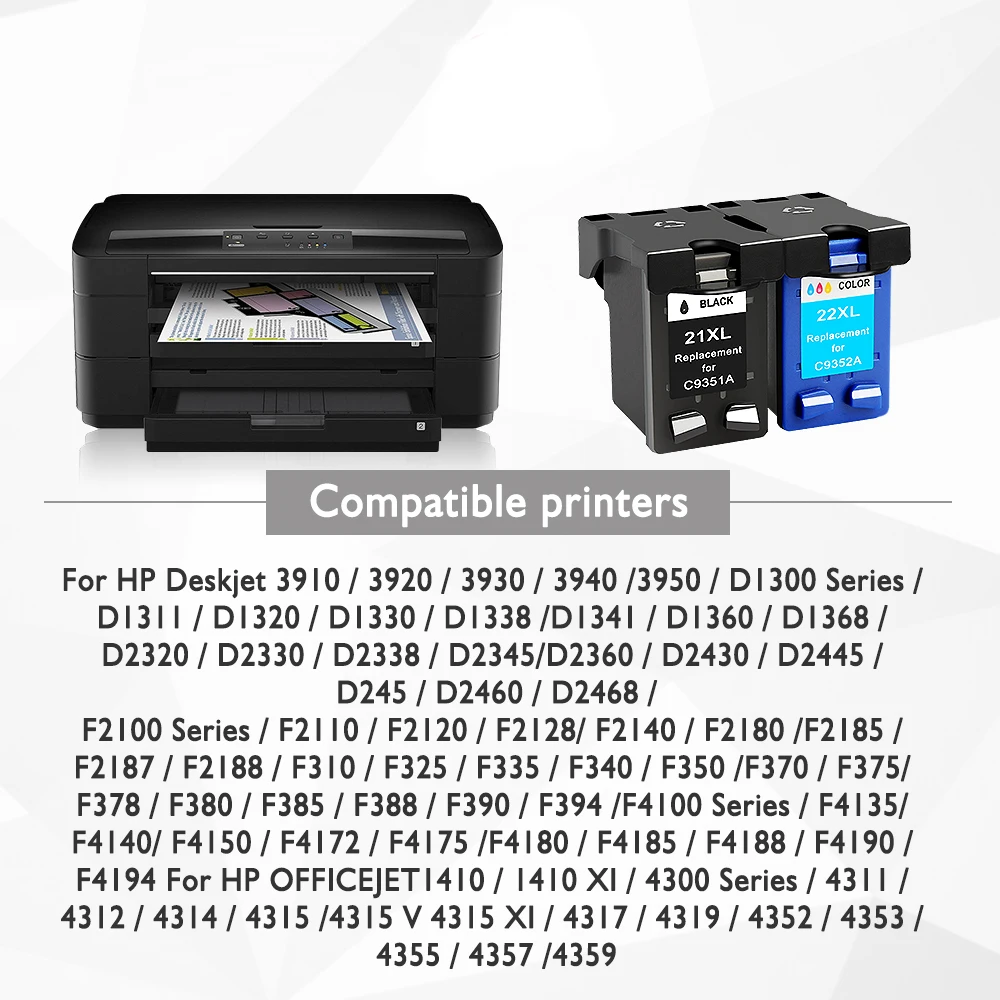 Совместимый hp 21 22 hp 21xl 22xl чернильный картридж для hp Deskjet F2180 F2200 F2280 F2100 F4180 F300 F380 380 D2300 принтеры
