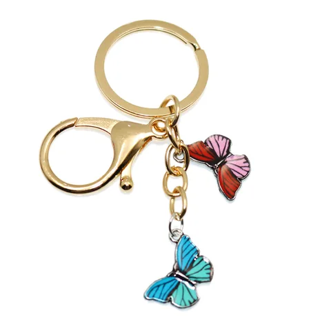 Styles Enamel Colorful Butterfly Pendant Keychain Insects Car Key Rings Women Bag Accessories Jewelry Christmas Xmas Gifts