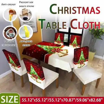 

2 Styles of Christmas Tablecloths and Chair Covers Waterproof Christmas Bells / Gift Print Rectangular Table Cover Christmas