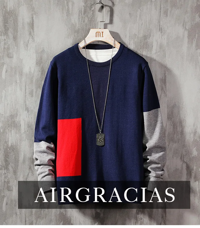 AIRGRACIAS, Осенний повседневный мужской свитер с круглым вырезом, Лоскутная цветная трикотажная одежда, мужские свитера, пуловеры, пуловер для мужчин, M-5XL