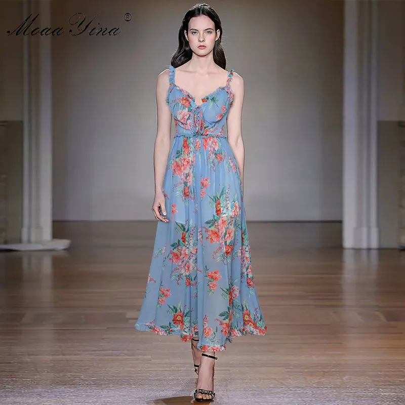 MoaaYina Sexy Backless Ruffles Blue Floral Print Wide-legged Jumpsuit Women Summer Elegant Holiday Bodysuit New MoaaYina Sexy Backless Ruffles Blue Floral Print Wide-legged Jumpsuit Women Summer Elegant Holiday Bodysuit New