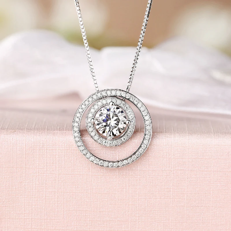 BOEYCJR двойной круг 925 серебро 1ct F цвет Moissanite VVS помолвка Свадебная подвеска, ожерелье для женщин юбилей подарок