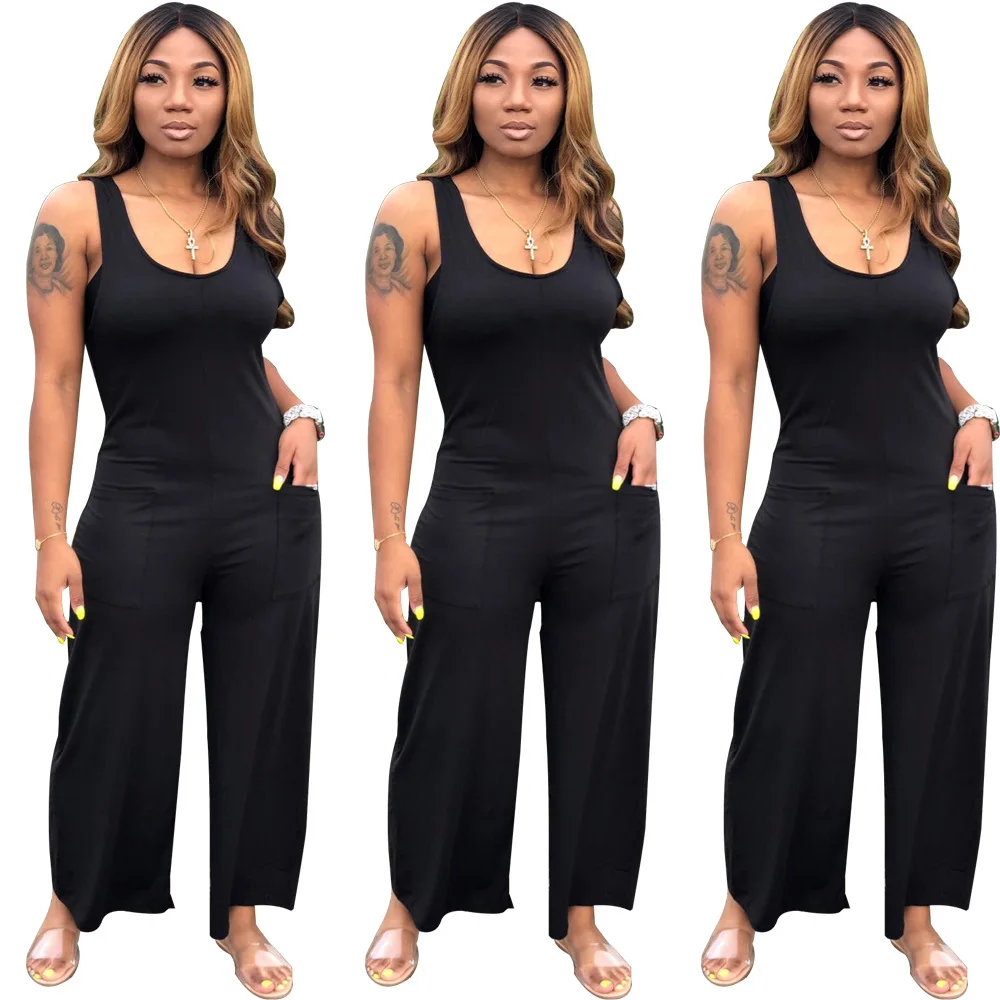 

Zoctuo New O-Neck Casual Jumpsuit Staight Ankle Length Jumpsuits for Women Fashion Summer Black Jumpsuit Sleeveless Playsuit