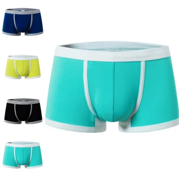

2020 Fashion Men Boxers Patchwork Underwear Cotton Sexy Breathable Low Waist Panties Soft Mens Thin Boxers 4 Color