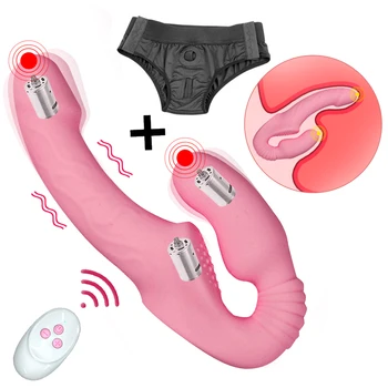 Realistic Dildo Vibrator Strapless Strapon Dildo Vibrator Female Double Vibrating Sex Toys for Lesbian Couples Erotic Sex Shop 1
