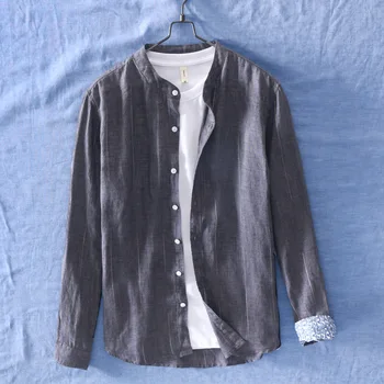 

Linen Shirts Men Comfortable Breathable Natural Linen Casual Shirt 2020 NEW striped shirt Vintage long sleeve