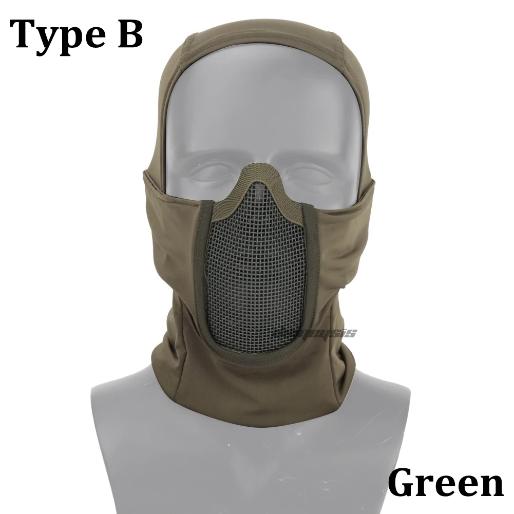 green type B Тактическая Маска для всего лица Балаклава Кепка мотоциклетная армейская страйкбольная пейнтбольная маска головные уборы металлическая сетка охотничья защитная маска - Цвет: green type B
