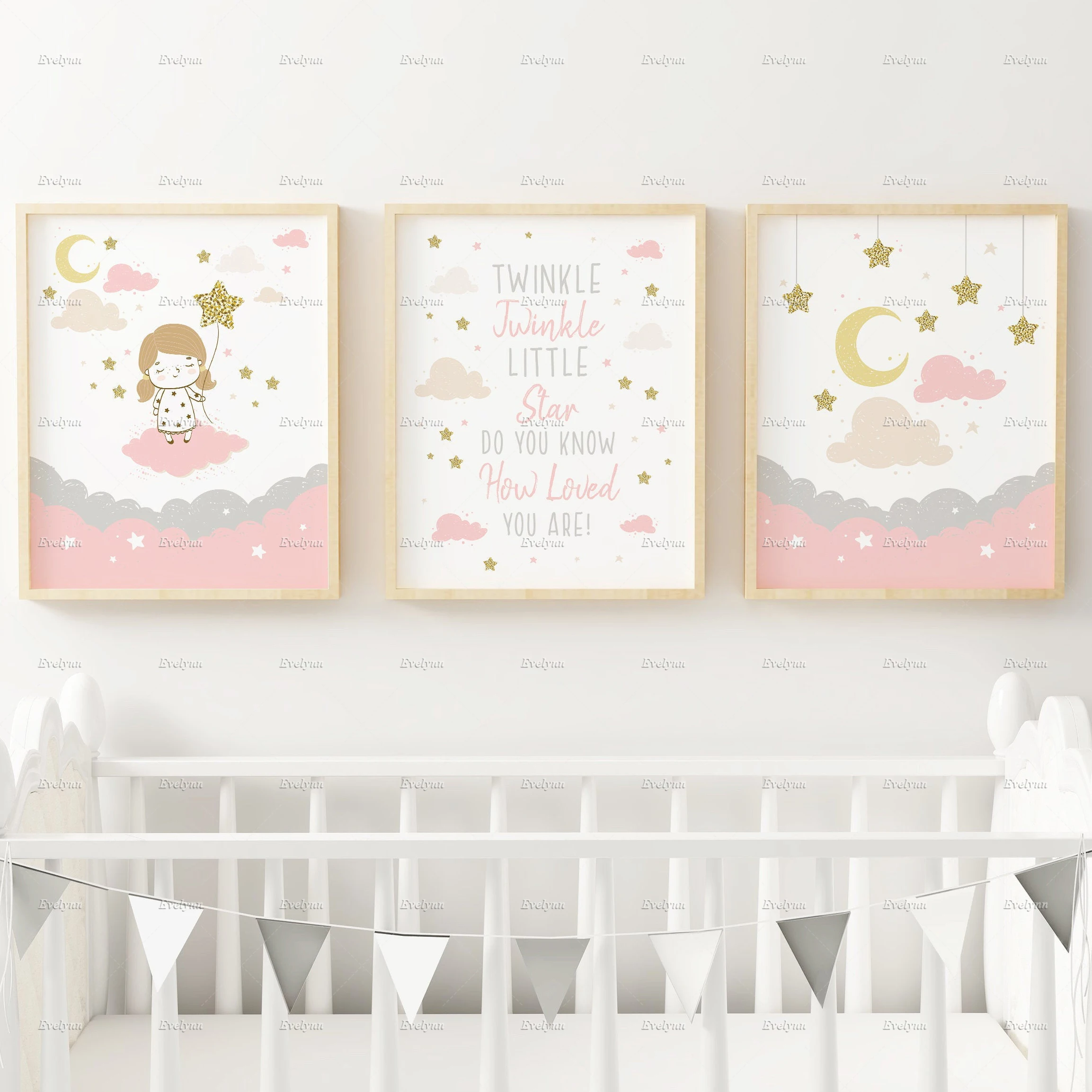 Nordic Twinkle Twinkle Little Star Nursery Wall Art Poster Nursery Quote Stampe Baby Girl Nursery Decor Print Set Pink Wall Art