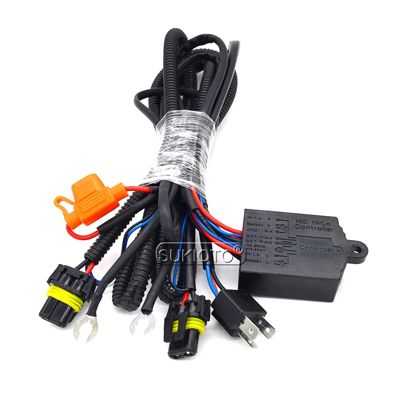 SUKIOTO AC 35W 55W H4 H4-3 HiLo Bixenon HID Headlight Replacement Bulb Lamp 4300K 5000K 6000K 8000K Car Light Relay Harness