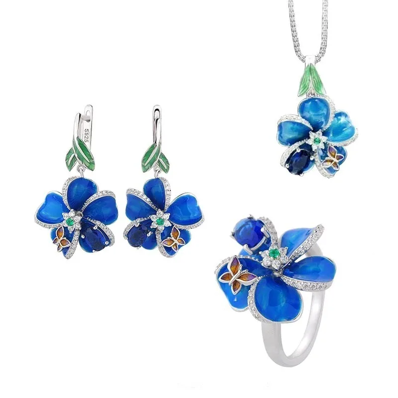 

Dubai Jewelry Flower Pendant Necklace Dubai Charm Women Wedding Jewelry Sets Crystal Earrings Ring for Women Fashion Jewelry Set