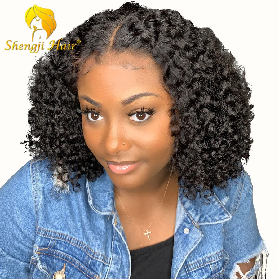 

Curly Short Human Hair Bob Wigs 4.5inch Glueless 360 Lace Frontal Wig Pre Plucked With Baby Hair Shengji Brazilian Remy Hair Wig