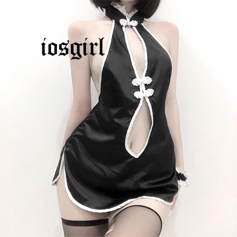 Классическая Пижама с дырочками, ночная рубашка Cheongsam, винтажные ночные сорочки, Сексуальное белье для косплея, Лолита, комплект нижнего белья с открытой спиной