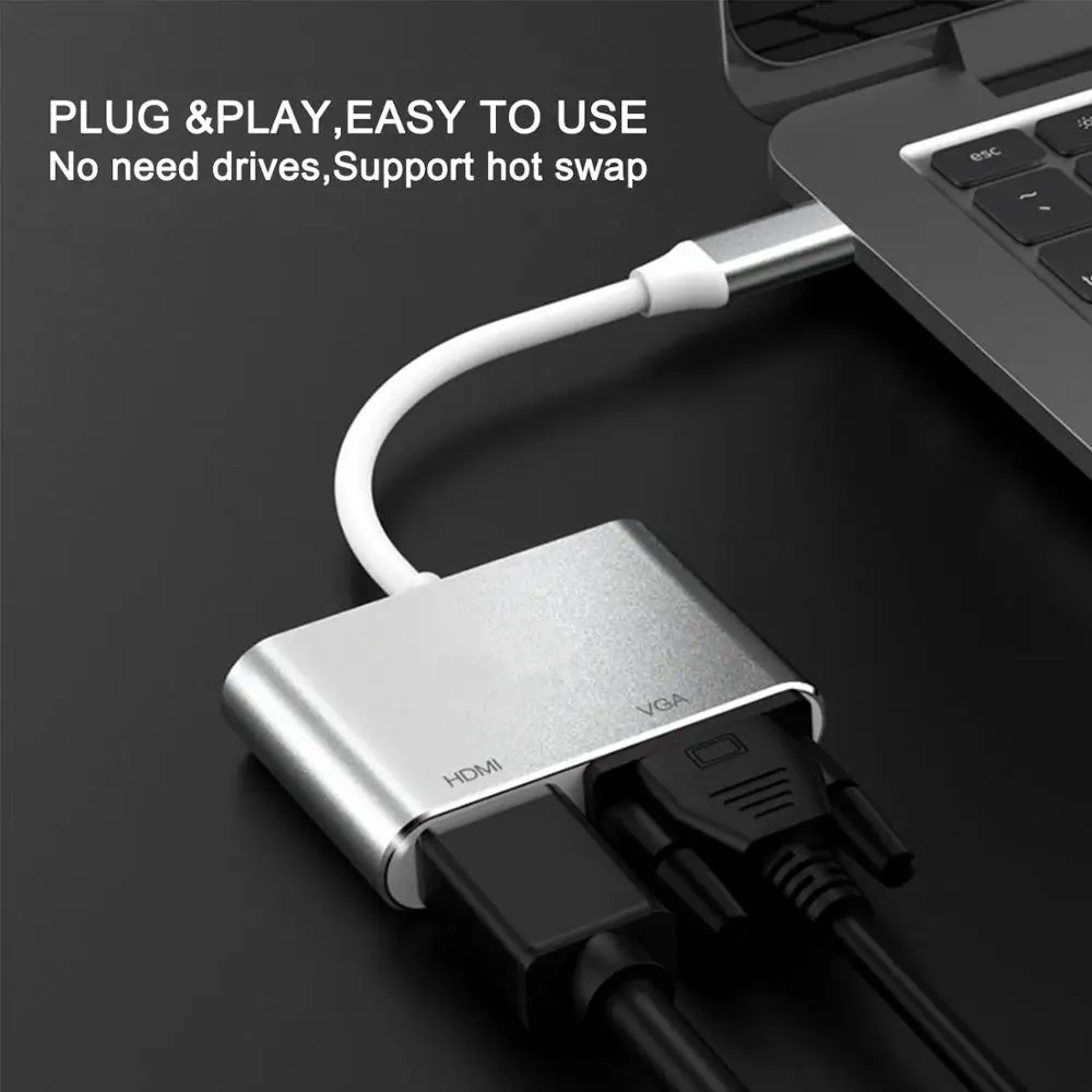 YMY USB C к адаптер HDMI VGA 2 в 1 usb type C к 4K HDMI+ VGA Синхронизация-дисплей конвертер видео решение