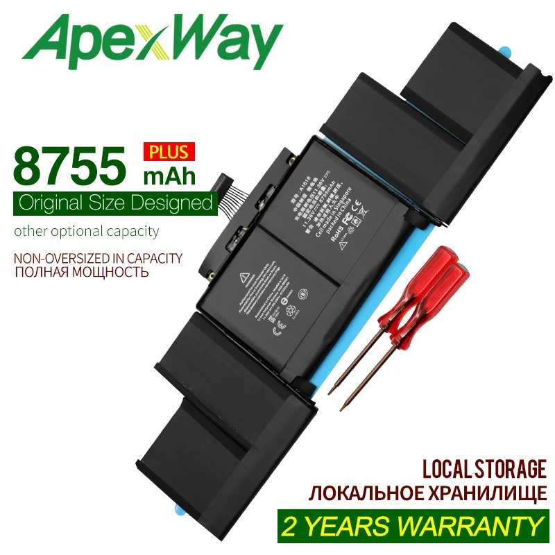 

ApexWay 8875mAh 11.36V A1618 A1398 Battery For Apple MacBook Pro Retina 15'' 15.4" Inch 2015 Year 020-00079 MJLQ2LL/A MJLT2LL/A