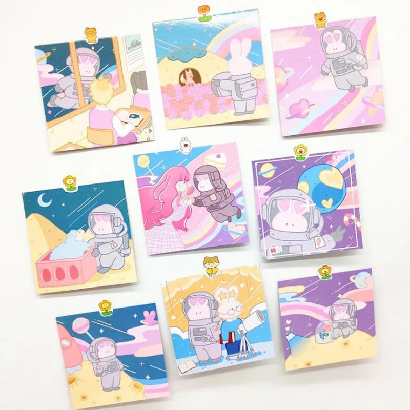 9 unids/pack de dibujos animados astronauta niñas conejo tarjeta gráfico pared dormitorio decoración foto de tarjeta postal accesorios etiqueta papelería coreana