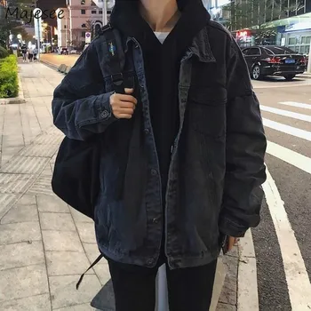 

Jacket Men Plus Size Vintage Streetwear Denim Newest Arrival Mens Jackets and Coats Students Black Long Coat Chic Autumn Clothes