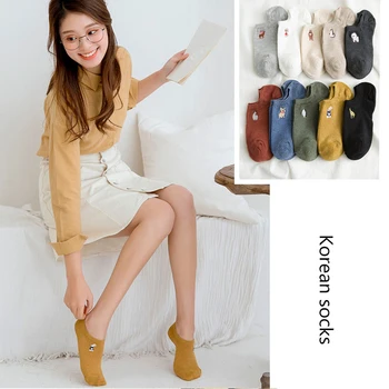 

Cotton Embroidery Women Socks Fashion Lovely Cartoon Ankle Socks High Quality cute socks Anti-slip Silicone Heel new summer