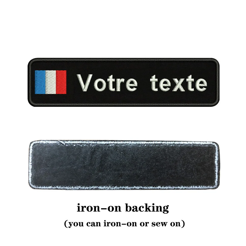 Таможня Вышивка Флаг Франции имя или заплатка с текстом 10 см* 2,5 см значок Утюг на или липучке Подложка для одежды брюки рюкзак шляпа - Цвет: white-iron on