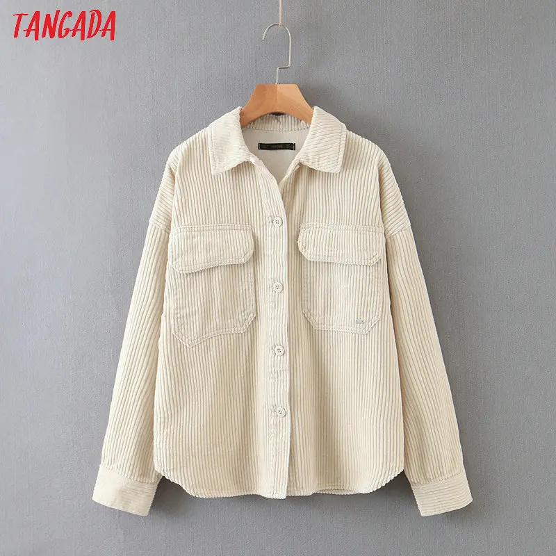 

Tangada Women solid beige spring jacket coat turn down collar Ladies Long Sleeve loose oversize boy friend Coat HY44