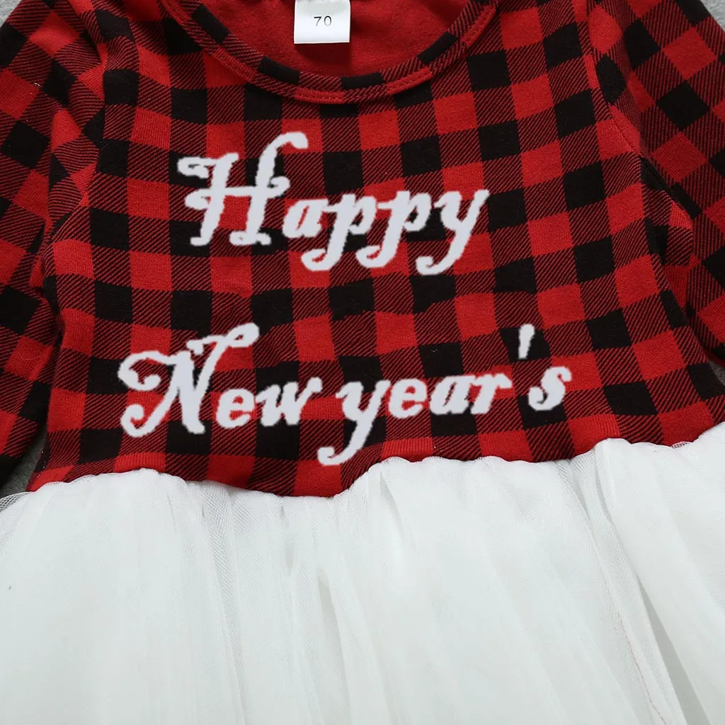 baby girl clothes My First New Year girl Dress Happy New Year Letter Plaid Tops Tutu Lace Dress Toddler Baby Kids Girls Clothes