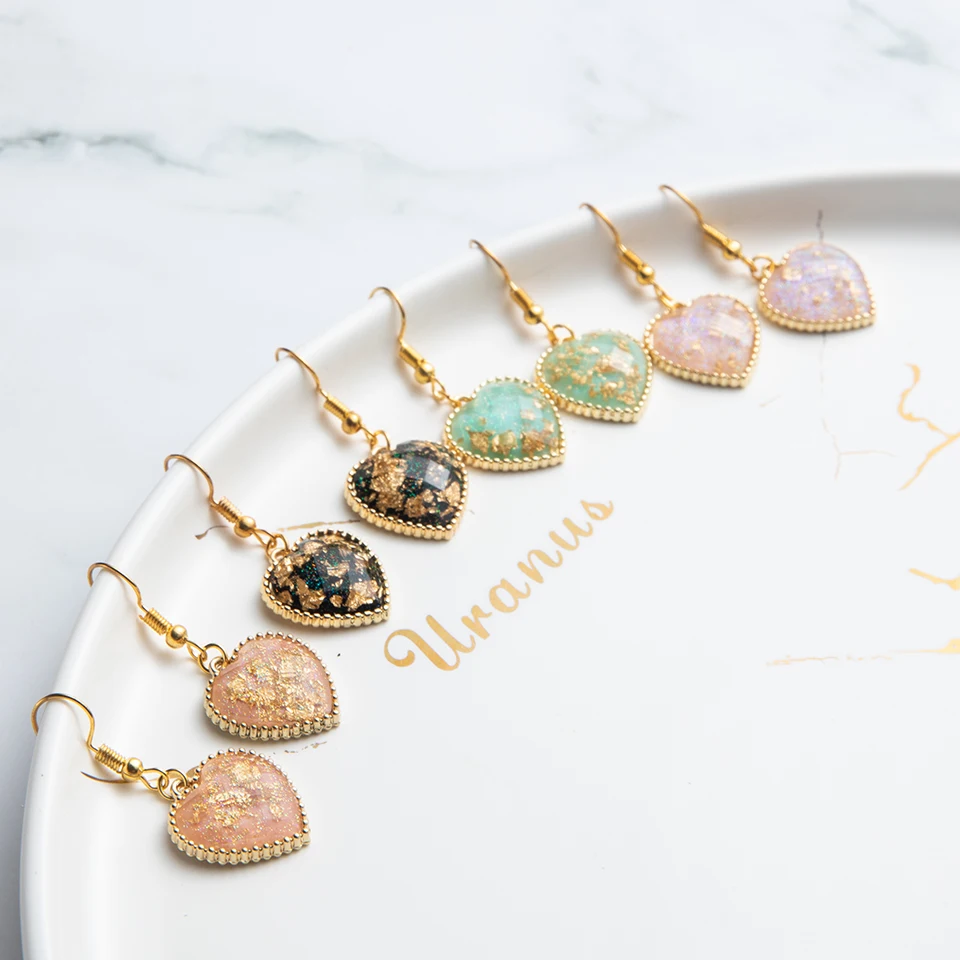 Корейская мода, Boho, простое Золотое сердце, кристалл, Висячие серьги для женщин, Висячие ювелирные изделия, подарок для девочки, аксессуары