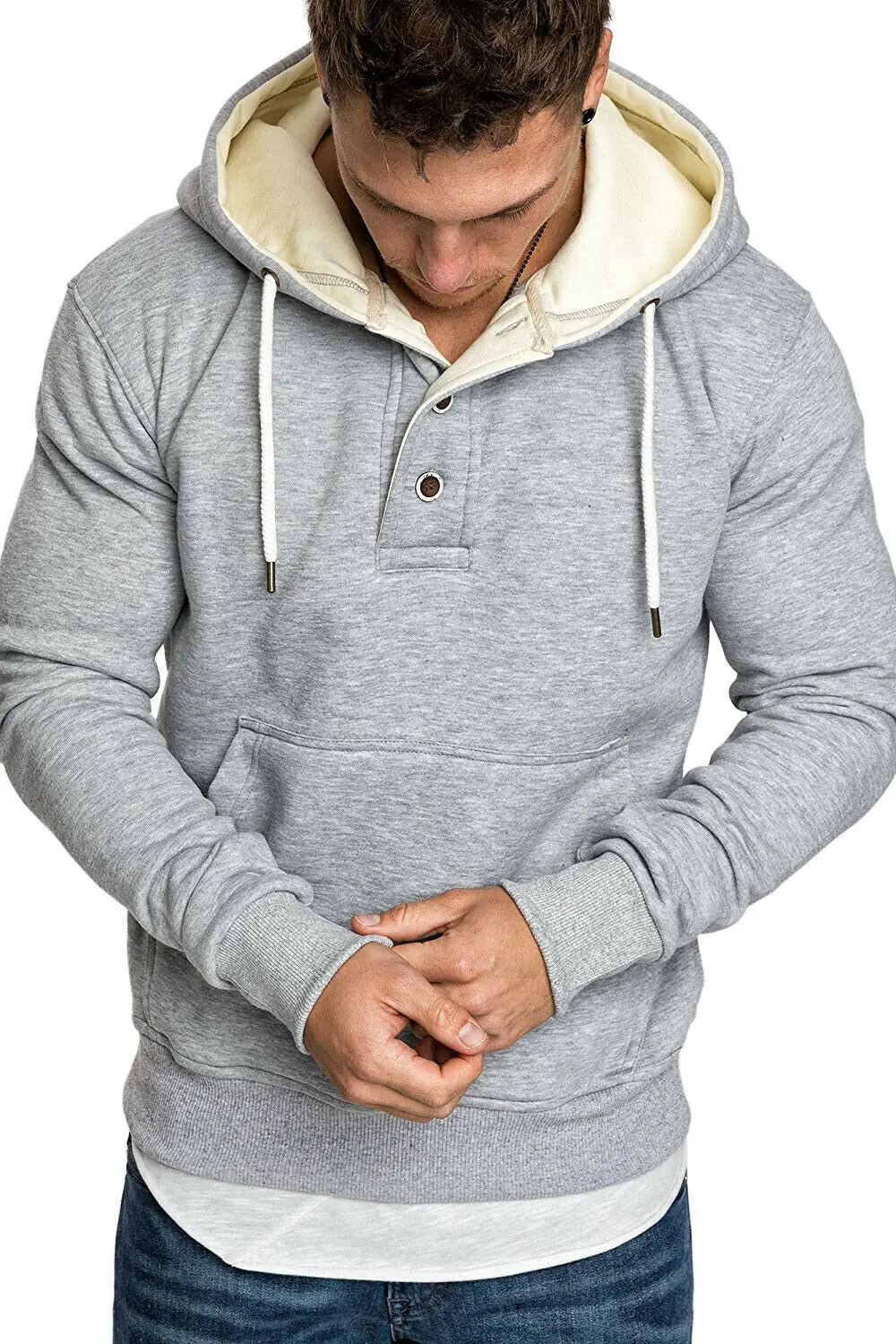 Light Grey Новые модные мужские толстовки с капюшоном и длинным рукавом, мужские повседневные зимние теплые толстовки, верхняя одежда размера плюс - Цвет: Light Grey