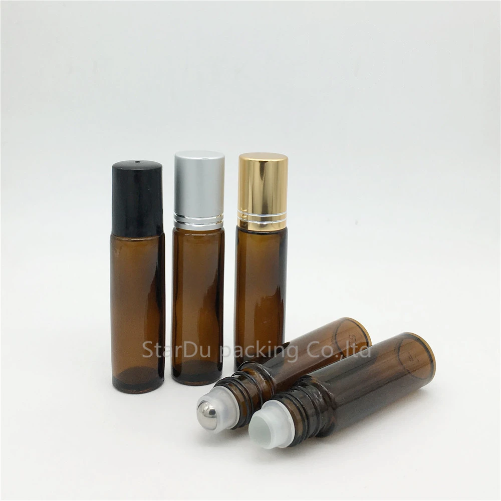 

2pcs 10ml amber roll on bottles for essential oils , 10cc amber rollon empty bottle, small glass roller container bottles