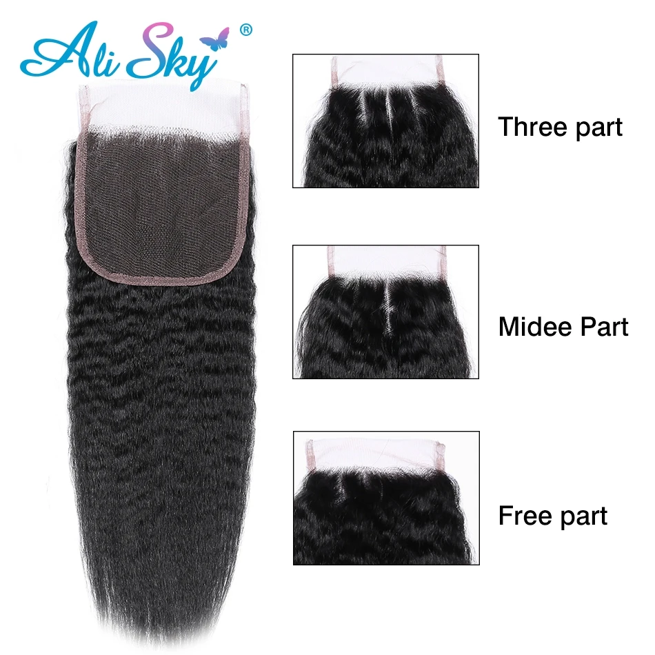 Alisky Peruvian Hair Bundles Kinky Straight Hair Bundles With 5x5 Closure Remy Human Hair Extension 5x5 Closure with Bundles