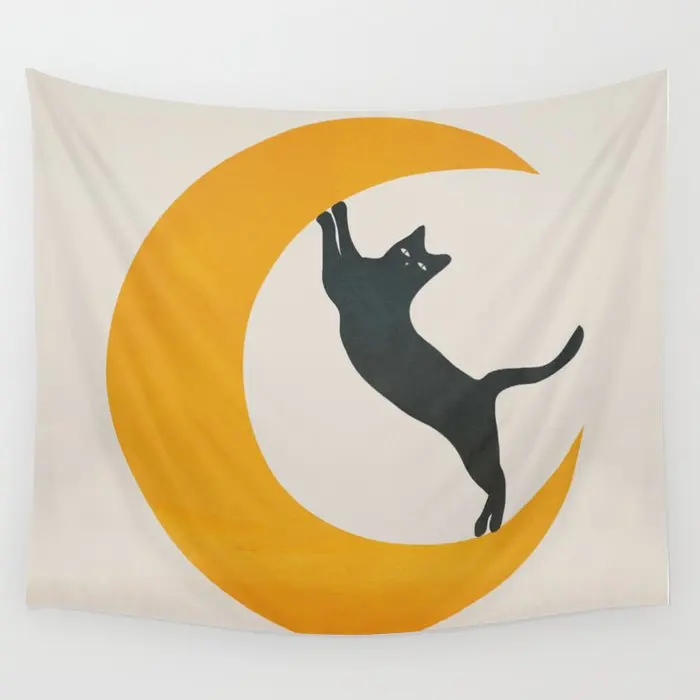 

Moon and Cat Tapestry Wall Hanging Room Carpet Dorm Psychedelic Tapestries Art Home Decoration Accessories Living Room Decor