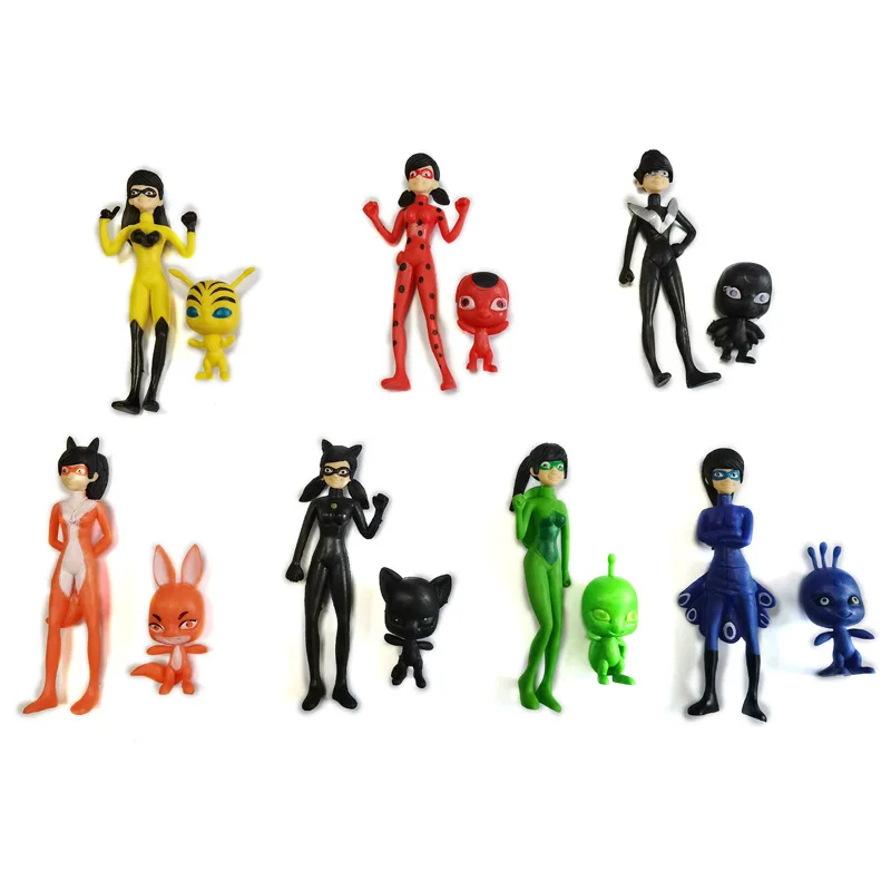 Muñecas milagrosas de Ladybug para niños, modelos de Personaje de Anime, gatos negros, peluches, accesorios, regalos de cumpleaños, 8 Uds.