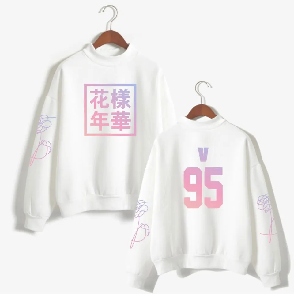Baratos Sudadera con capucha de cuello alto Bangtan Kpop mujeres Bangtan Boys Unisex moda Fans cuello alto sudadera ropa blanca negra