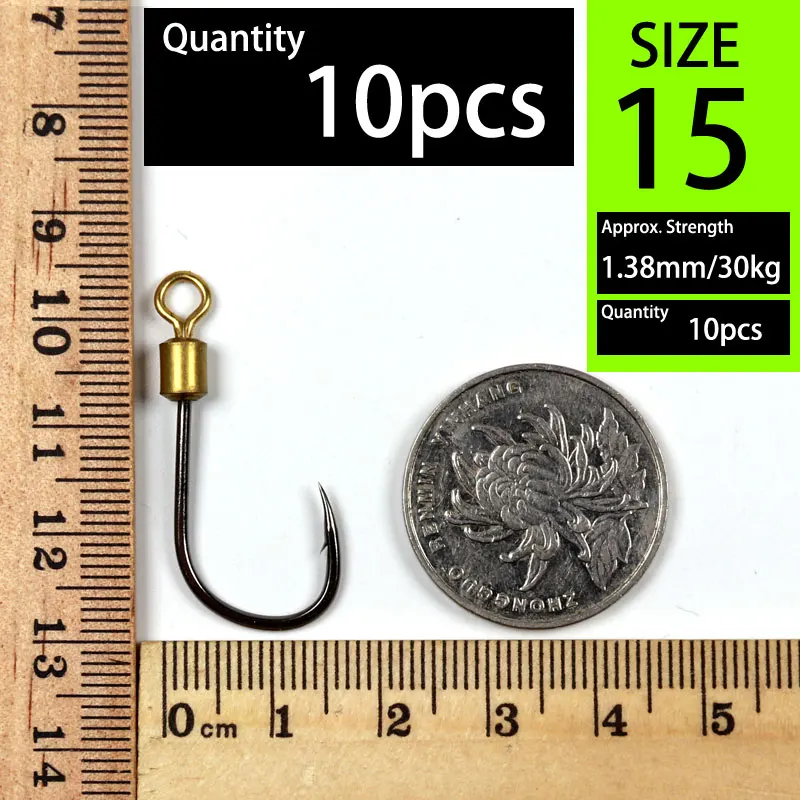 10pcs size15 10 шт. рыболовные крючки для ловли карпа вращающийся рыболовный крючок с поворотом из высокоуглеродистой стали Острый колючий крючок для приманки Червячные рыболовные крючки - Цвет: 10pcs size15