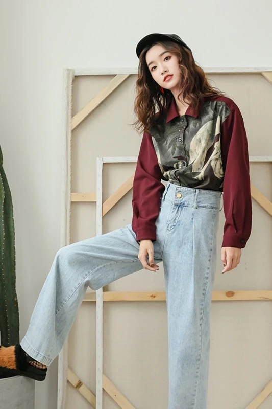 Fashion Tide NEW Summer Thin Styles Fashion High Street Shirt Female Blouse Printed Single Breasted Ooffee Color WG21717M