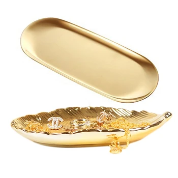 

Stainless Steel Towel Tray Storage Tray Dish Plate Tea Tray Fruit Trays Cosmetics Jewelry Organizer, Golden, Oval & Storage Tray