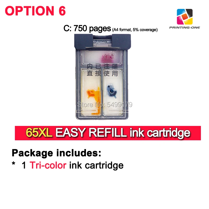 Option 6-New version 65XL чернильный картридж легко пополнить использовать для hp 65 hp 65XL многоразового совместимый для hp 2655 2622 3755 3720 2652 5055 2640 принтер - Цвет: Option 6-New version